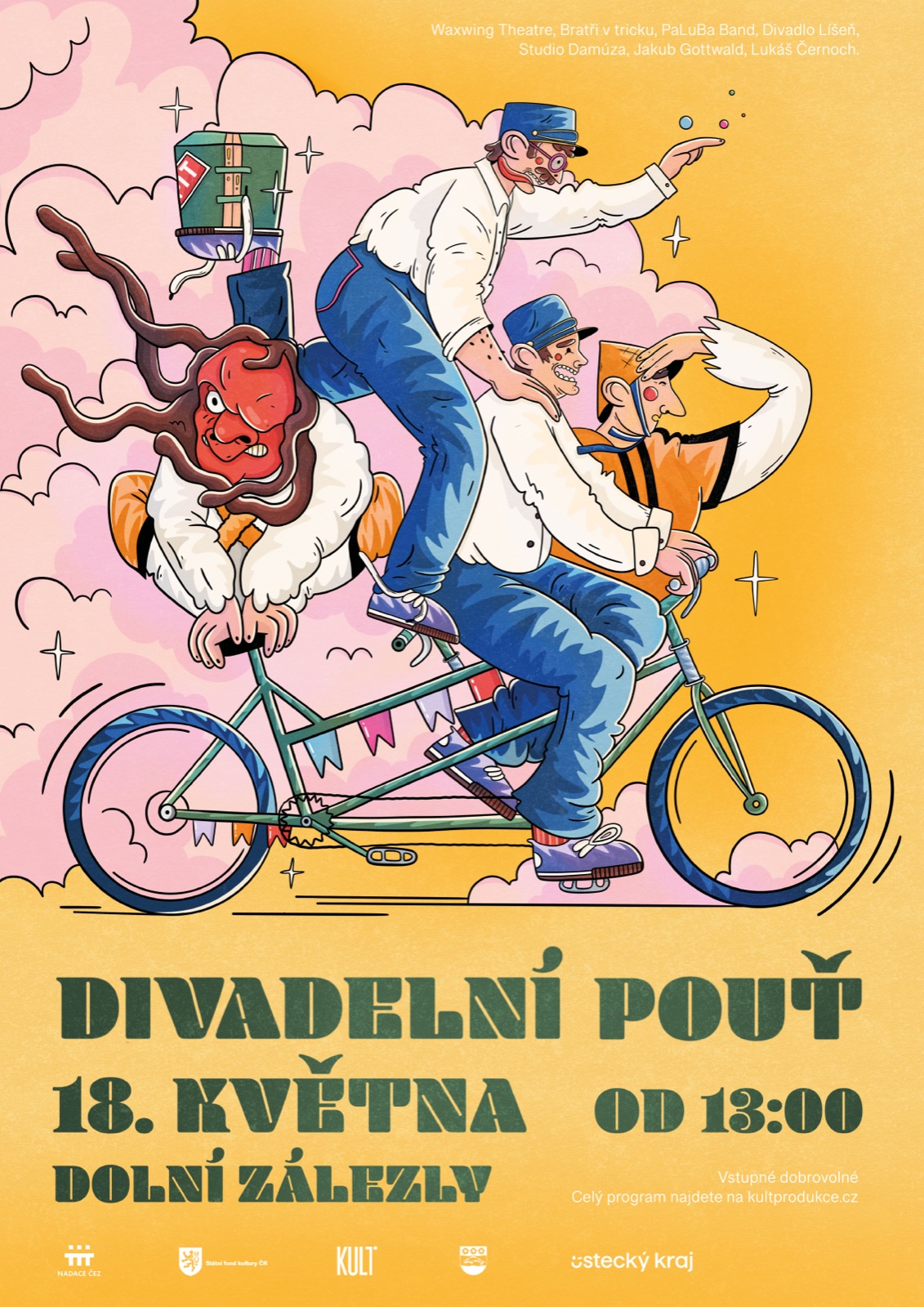 Plakát divadelní pouti s vírem účinkujících a stanů